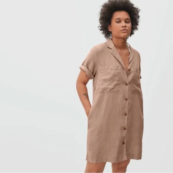 Everlane Linen Notch Collar Short Sleeve Shirt Dress - Picture 2 of 10